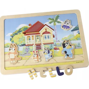 Dřevěná hračka Oboustranná magnetická tabule s písmenky a obrázky – vzdělávací hračka Bluey