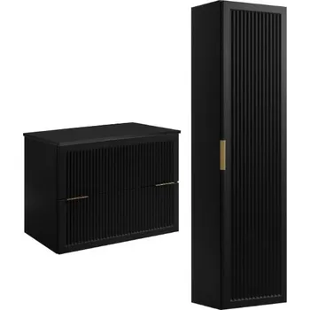 Koupelnový nábytek Sada Koupelnová Skříňka Závěsná 80 Sloupek 136 MDF Čela Černá DESKA