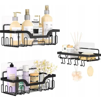 Sada koupelnových doplňků Sprchová polička do koupelny bez vrtání, držák na tekuté mýdlo, sada 3 ks