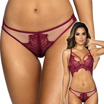 Kalhotky TANGA KALHOTKY S BORDOVÉ KRAJKOVÉ ČERVENÉ AXAMI V-9438