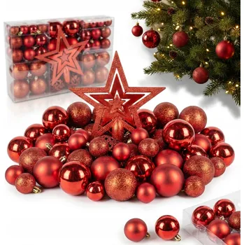 Vánoční dekorace ČERVENÉ VÁNOČNÍ BAŇKY 101 KUSŮ ČERVENÉ VÁNOČNÍ OZDOBY NA VÁNOČNÍ STROMEČEK