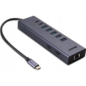 Lindy 43373 Dokovací stanice, kabelová, USB 3.2 Gen 2 (3.1 Gen 2) Type-C, šedá