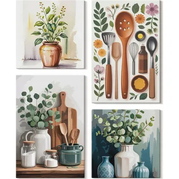 Obraz Sada nástěnných dekorací Obraz Na Plátně Kuchyňské rostlinné doplňky