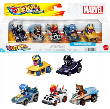 autíčko Hot Wheels RacerVerse Marvel Vozidla 5-balení Sada 5 vozidel pro jízdu na dráze, dárek pro děti i dospělé sběratele HPN40