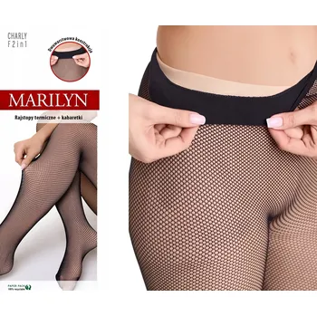 Dámské punčochy MARILYN Zimní teplé Punčocháče s efektem kabaretky CHARLY 2IN1 ČERNÁ/BÉŽOVÁ velikost 3/4