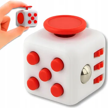 Hračka pro nejmenší HRAČKA ANTISTRESOVÁ KOSTKA FIDGET CUBE MAČKACÍ HRAČKA TLAČÍTKA BÍLO ČERVENÁ