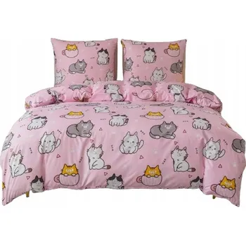 Povlečení Sada povlečení 160x200 cm růžová s koťátky