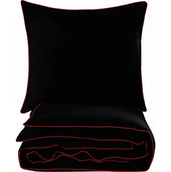 Povlečení Sada Povlečení Černá s červeným lemováním 160x200 s 2 povlaky 70x80