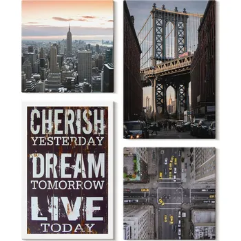 Obraz Sada obrazů na plátně - New York, krajina s citátem