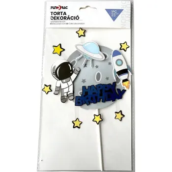Jedlá dekorace na dort Zápich do dortu Happy Birthday s vesmírnými motivy ▹