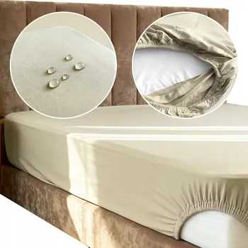 Prostěradlo NEPROPUSTNÉ PROSTĚRADLO VODĚODOLNÉ 90x200 +30 CM BAVLNĚNÉ JERSEY BÉŽOVÉ