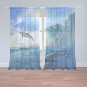 Záclona Sablio Záclony Delfíni ve vlnách: 2ks 150x250cm