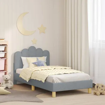 Postel vidaXL Rám postele pro batole s čelem Světle šedá 80 x 160 cm textil