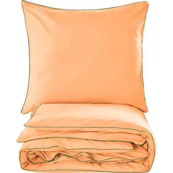 Povlečení Základní Povlečení 160x200 meruňka , lahvově zeleň lemování