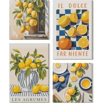 Obraz Galerie obrazů na plátně Kolekce Zeď Citrusové ovoce Retro Žluté