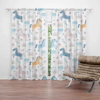 Závěs Sablio Závěs Duhoví jednorožci: 2ks 140x250cm