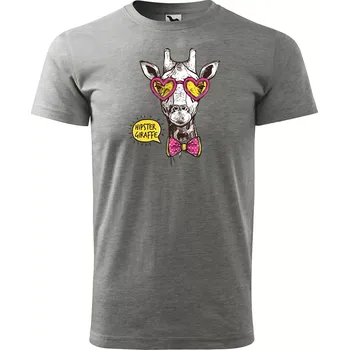 Sablio Tričko s potiskem Hipster Giraffe - šedé S
