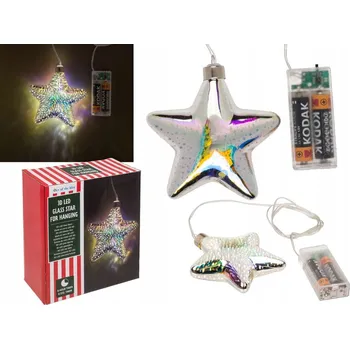 Vánoční dekorace Skleněná hvězda k zavěšení LED Svítící Vánoční