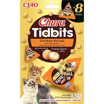 Pamlsek pro kočku Inaba Churu TIDBITS CHICKEN 8x12g - měkký kuřecí pamlsek pro kočky