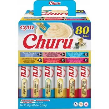 Pamlsek pro kočku Inaba Cat Churu 80x14g (1120g) Krémová Pamlsek Pro Kočky Mix s Tuňákem