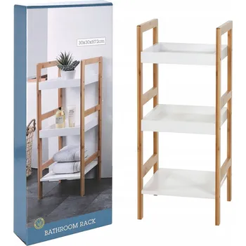 Koupelnový nábytek REGAŁ DREWNIANY ŁAZIENKOWY styl skandynawski bílý bambusový 3 police