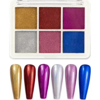 Ozdoby Na Nechty Sada třpytivých pudrů na nehty - 6 barev - Efekt zrcadlové plochy Č.2