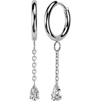 Náušnice Atreya Ocelové kruhové náušnice visací slza Barva: Stříbrná, Velikost: 0,8 mm, Délka / Průměr: 10 mm
