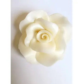 Jedlá dekorace na dort Cukrová růže velká bílá perleťová (9 ks) ▹