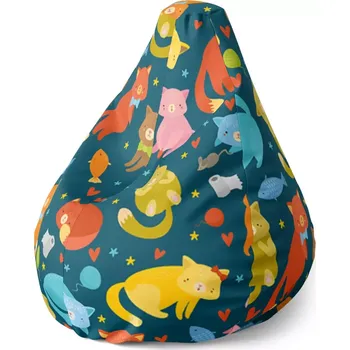 Sedací pytel Sablio Sedací vak Pear Kočky s rybkami - 140 x 100 x 25 cm