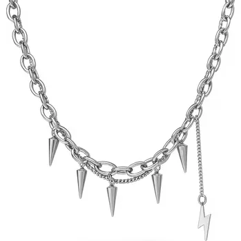 Náhrdelník Ocelový double-chain náhrdelník s Ostny a bleskem