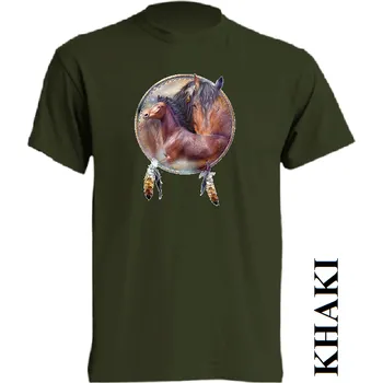 Pánské tričko levne-bavlnene-tricko-indianske-potisk-kun-mustang Barva: Khaki, velikost: XL