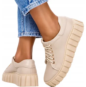 Dámské tenisky CREEPERSY Dámské béžové kožené tenisky na platformě, Polský výrobek, velikost 40