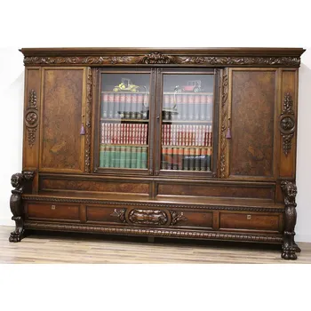 Knihovna Starožitná neorenesanční knihovna s lavící - tlapy