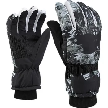 Rukavice Pánské lyžařské rukavice černo-bílý vzor Dotykové Univerzální velikost Zateplené sportovní rukavice Polyester Odolné hřejivé rukavice na zimní aktivity