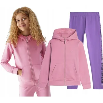 Dívčí mikina 4F DÍVČÍ TEPLÁKOVKA mikina 636 RŮŽOVÁ + LEGÍNY F157 FIALOVÉ 146CM
