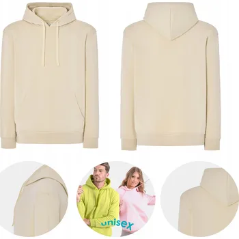 Pánská mikina MIKINA S KAPUCÍ PÁNSKÁ UNISEX KLOKANKA TEPLÁKOVÁ KAPUCE - BÉŽOVÁ - S