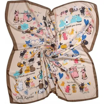 Šála Jemný barevný šátek s kočkami (béžový)