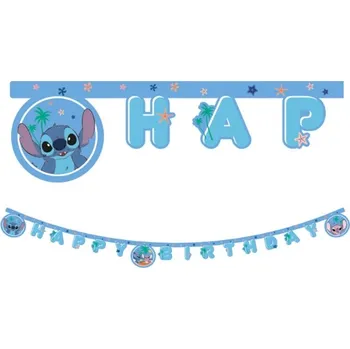 Papírový banner Stitch & Angel Disney – Happy Birthday | Skvělé pro Váš domácí dort