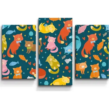 Obraz Sablio Obraz - 3-dílný Kočky s rybkami - 75x50 cm