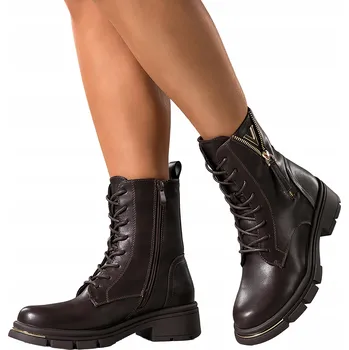 Dámská obuv KOTNÍKOVÉ BOTY Čokoládové Dámské Nízké ŠNĚROVACÍ Kostky Zlatá Ozdoba POHODLNÉ vel 40