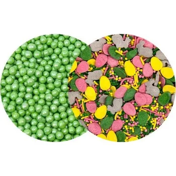 Jedlá dekorace na dort Cukrovo-rýžové perly zelené perleťové 5 mm a cukrové zdobení Easter Miracle (100 g) ♡