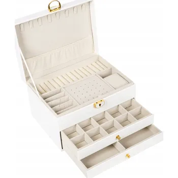 Šperkovnice KUFŘÍK ŠPERKOVNICE NA BIŽUTERII ORGANIZÉR ELEGANTNÍ NA KLÍČEK BÍLÁ BESTIF