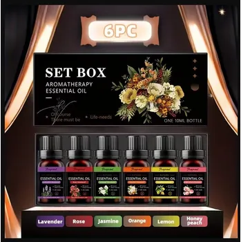 Kosmetická sada Dárková krabička SET BOX 6 esenciálními oleji růže, citron, vanilka, levandule, jasmín, sladká pomeranč