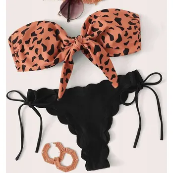 Dámské plavky LEOPARDÍ BRAZILSKÉ BIKINY BANDEAU PLAVKY NA PLÁŽ - VELIKOST S