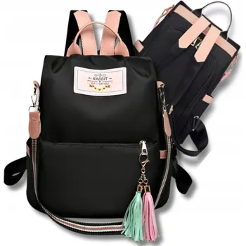 Městský batoh DÁMSKÝ BATOH KABELKA TAŠKA Pásek Černý Městský BATŮŽEK 2V1 PROSTORNÝ