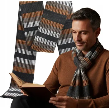 Šála PÁNSKÁ ZIMNÍ ŠÁLA Teplá ŠEDO-HNĚDÁ Pako Jeans