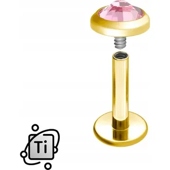 Náušnice Zlatý LABRET Z TITANU INTERNAL s růžovou zirkonií 1,2/6/3mm