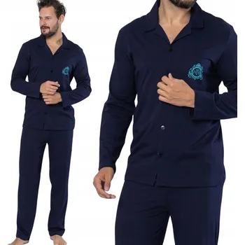 Pánské pyžamo Hotberg FRYDERYK - elegantní pánské pyžamo na knoflíky s límečkem, velikost L