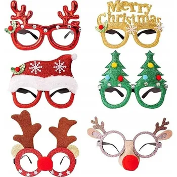 Vánoční dekorace 6x BRÝLE VÁNOČNÍ SOB ČEPICE STROMEČEK UŠI BAŇKY