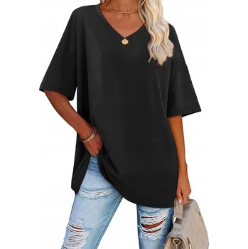 Dámské tričko Dámské Oversize Tričko s Krátkým Rukávem a Výstřihem Černé Letní XXL